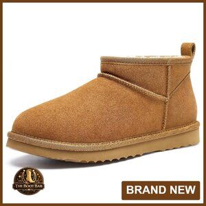 Genuine Suede Winter Boots Fur Lined Water Resistant Ankle Boots